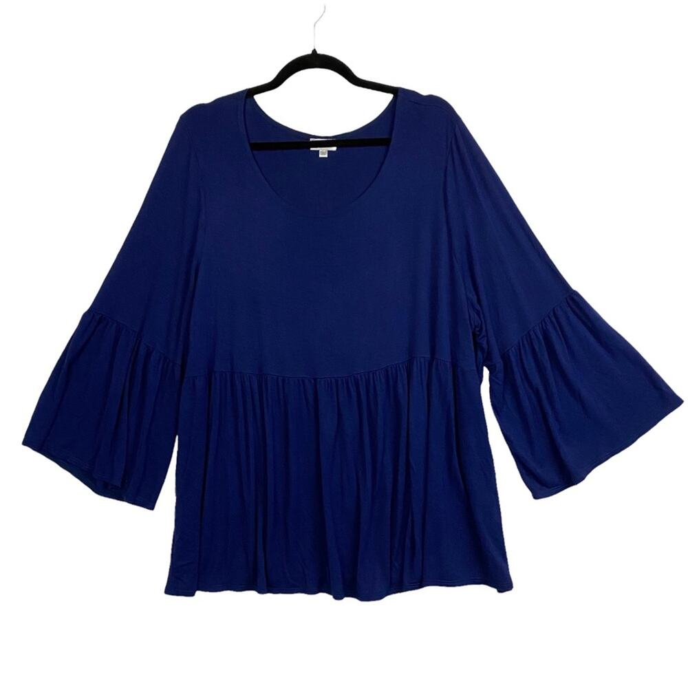 Avenue Women's Navy Blue Scoop Neck Knit Bell Sleeve Blouse Top Size 22 24